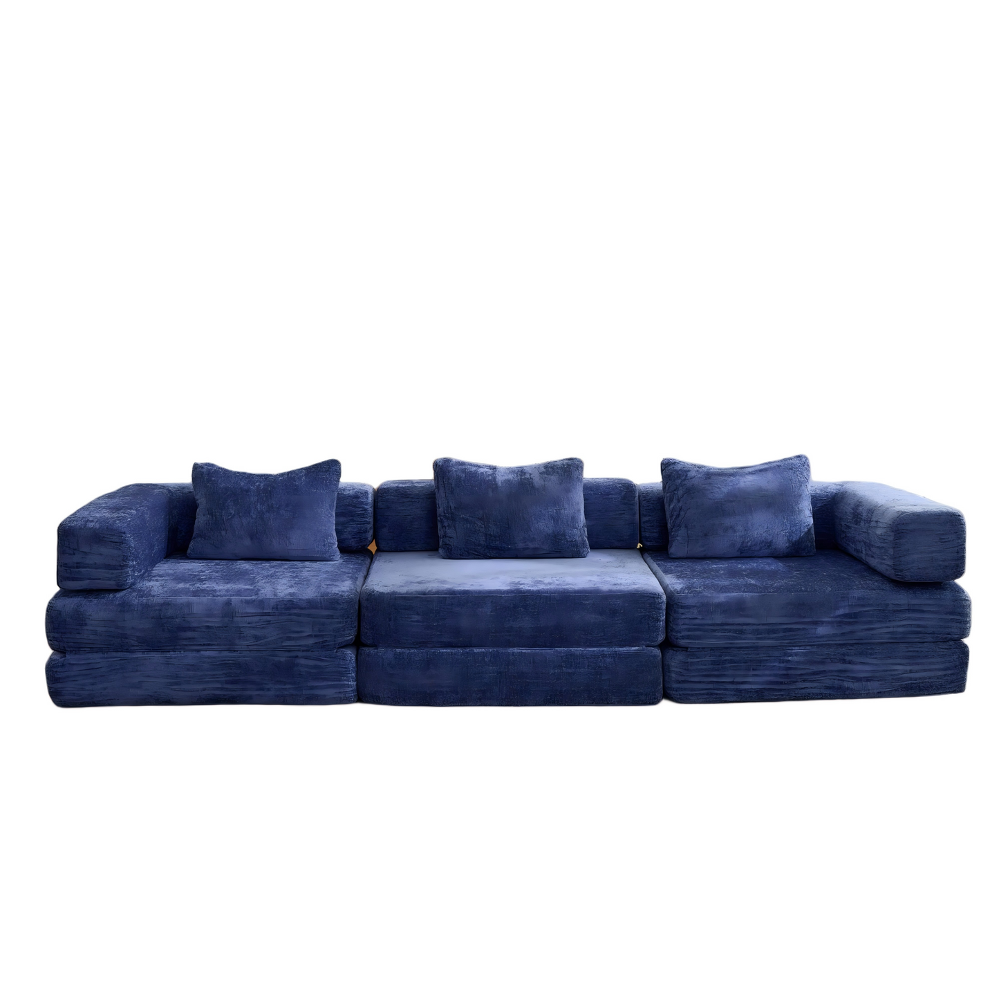 NEW Dark Blue Chenille Fabric Compression Convertible Floor Sofa Bed with Fixed-Shape Frame Boneless Modular Sectional Couch