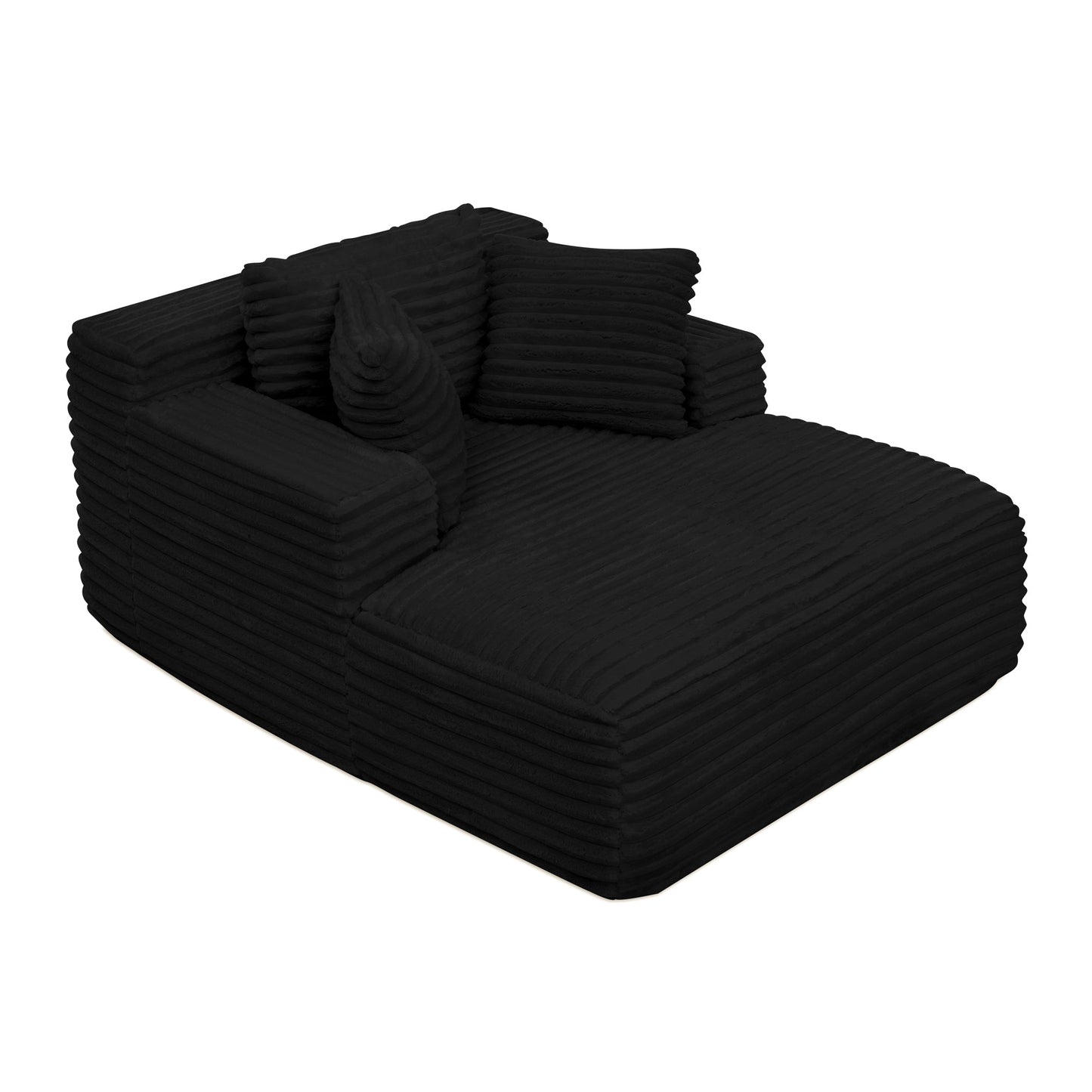 NEW Compressed Chaise Lounge Foam Fluffy Black Corduroy Upholstered Cloud Sofa Bed Couch with Deep Seat