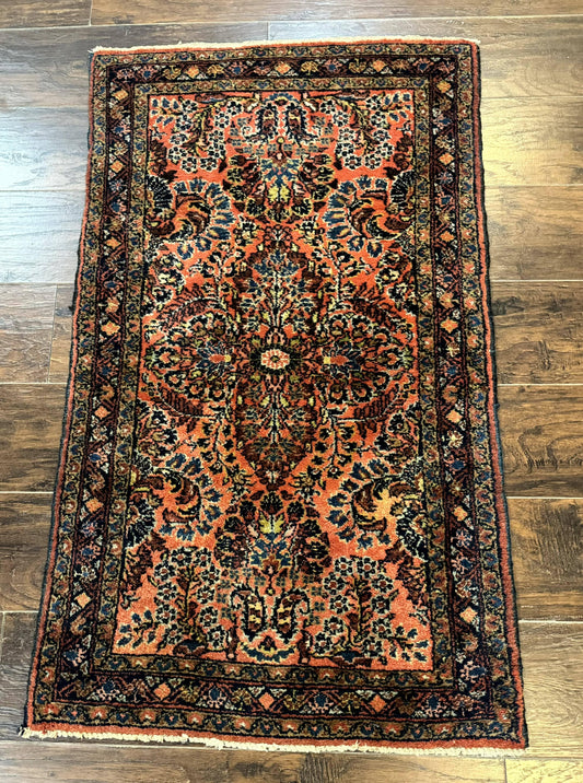USED Antique Persian Lilihan Rug 2x4, Red, Floral, Wool, Handmade Lilian Persian Carpet