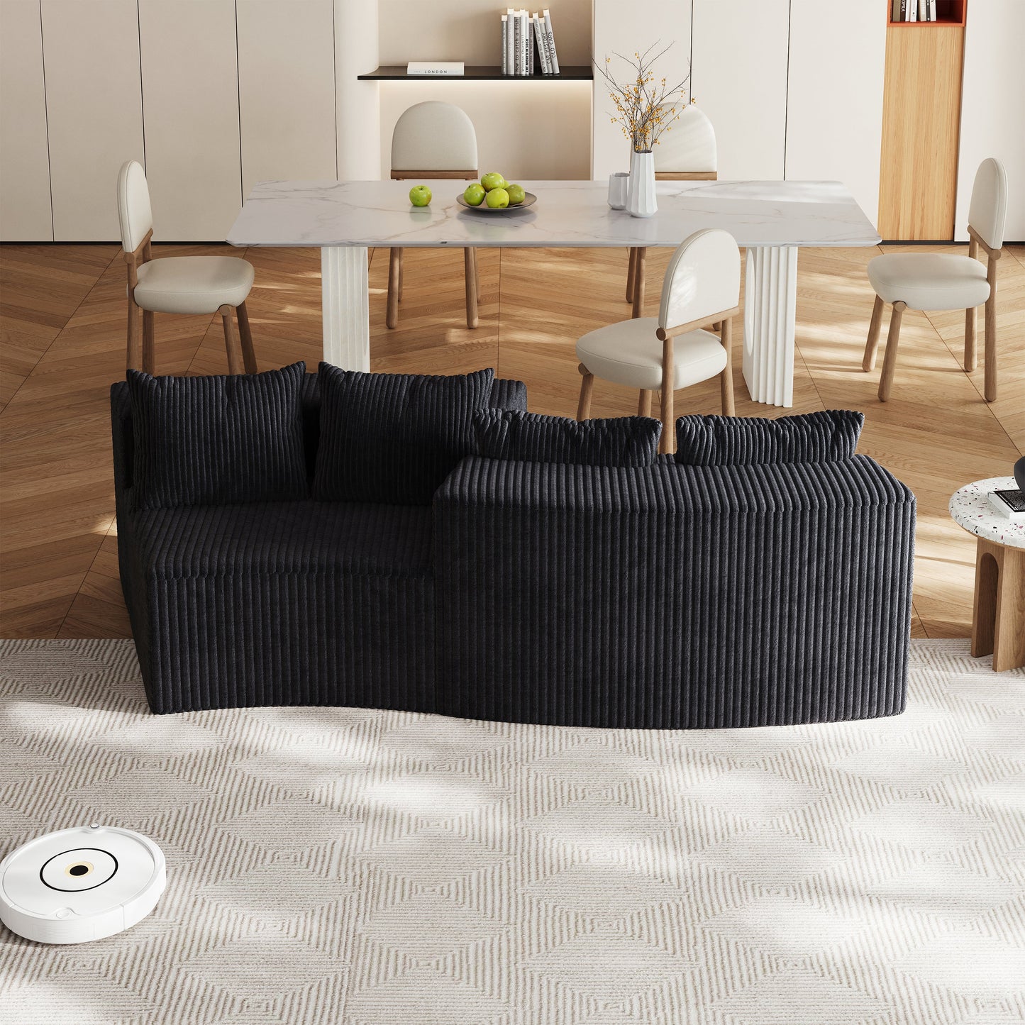 NEW Corduroy curved sectional sofa with four pillows,Curved Symmetrical Modular Semi Circular Sofa Sectional for bedroom, living room, office for leisure or nap, reading room, and lobby(Two modules)