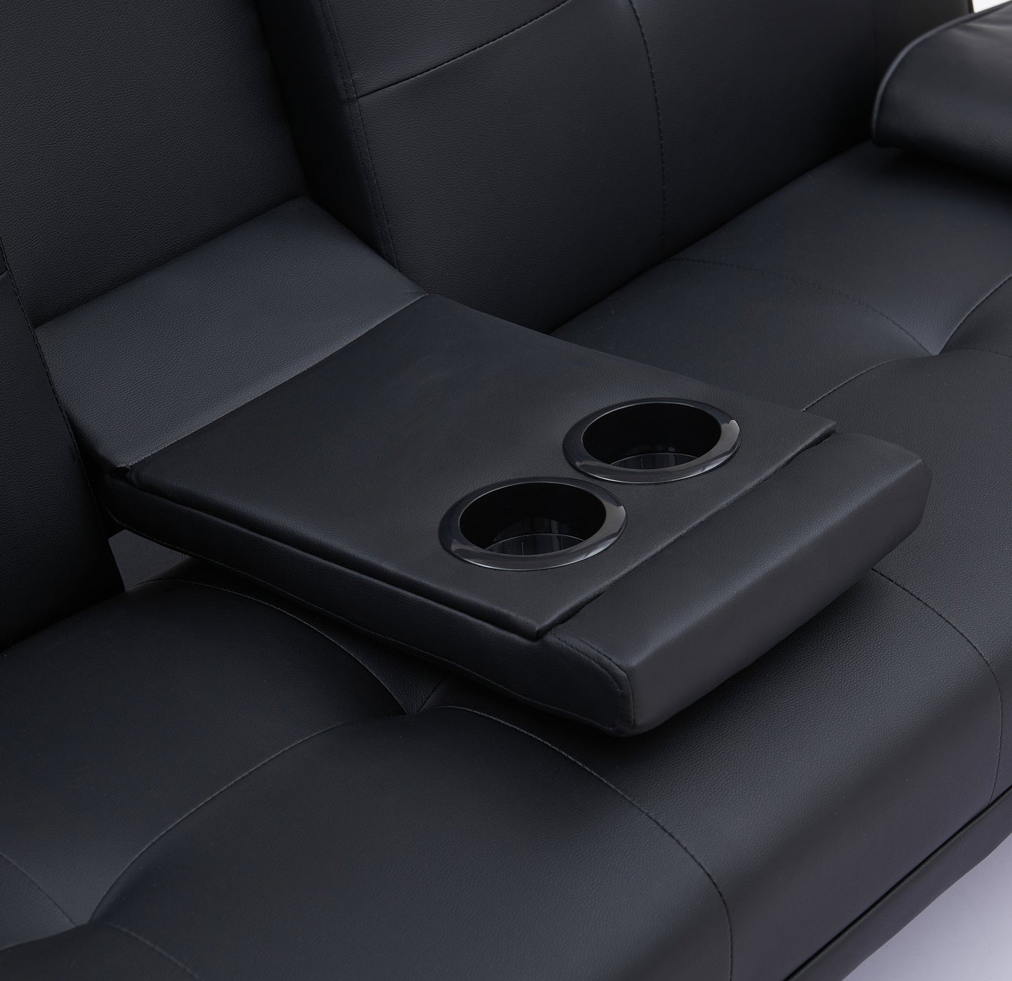 NEW Black Leather Office Double Folding Sofa Bed with Matching Coffee Table