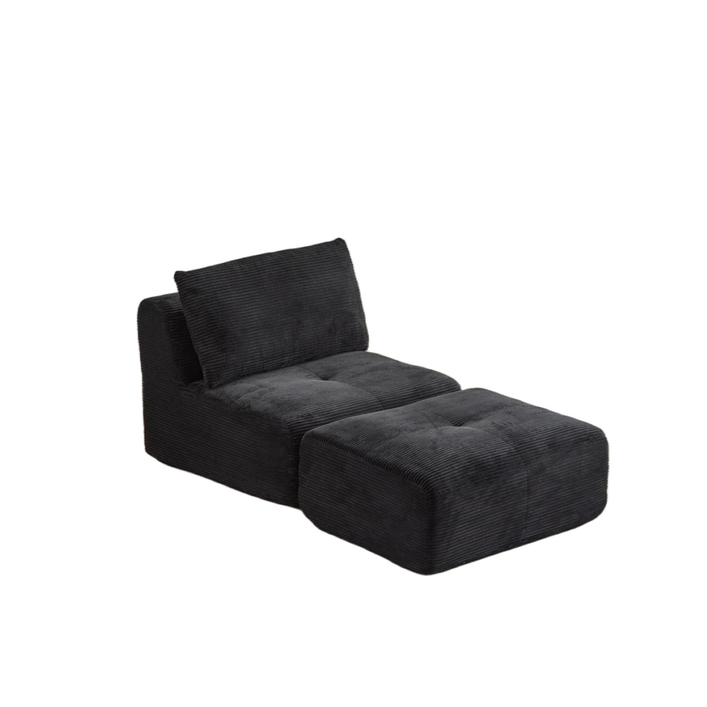 NEW Modern Black Corduroy Fabric Memory Foam Compressed Single Chaise Lounge Cloud Modular Sectional Sofa with Movable Ottoman