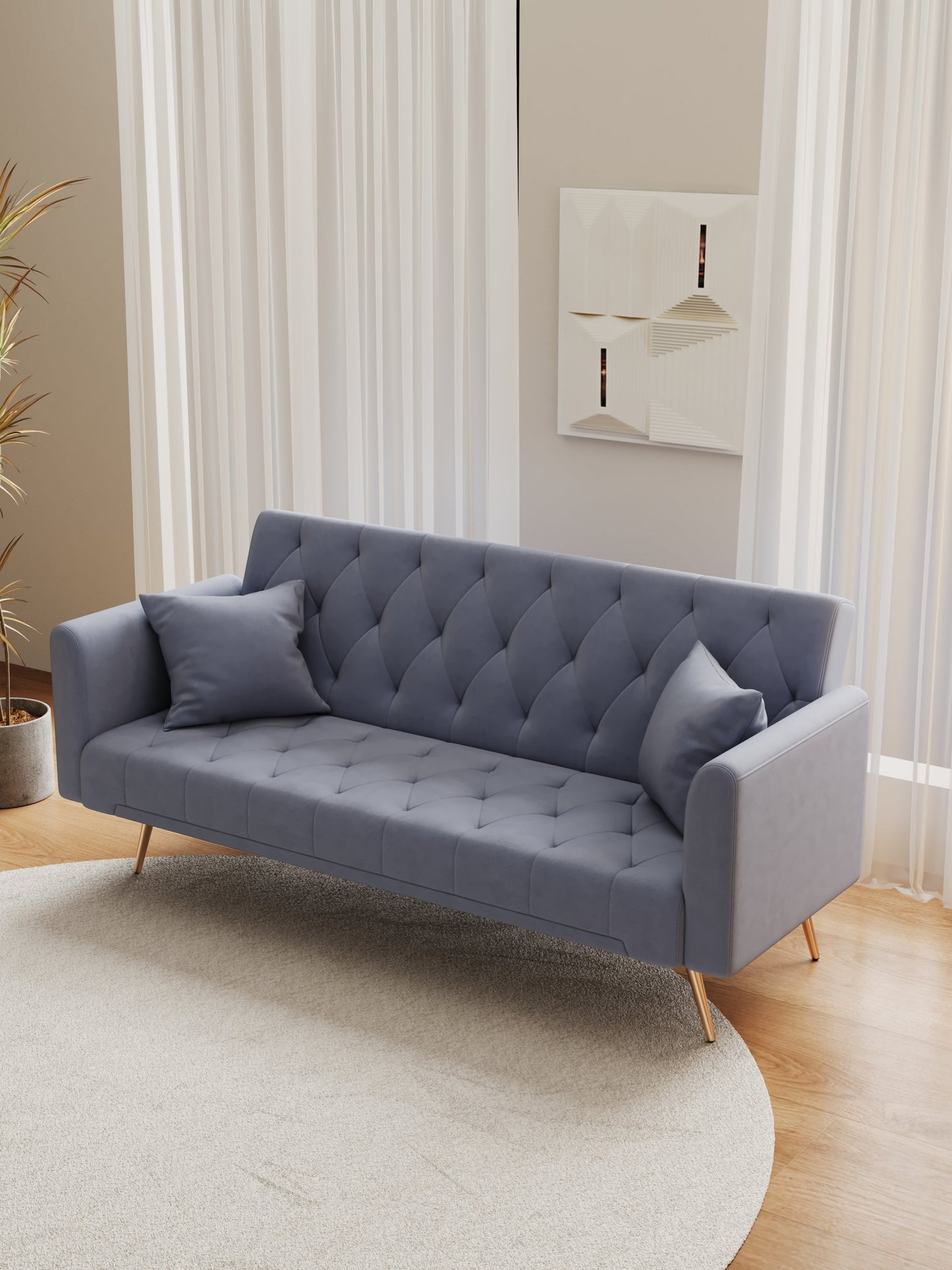 NEW 71-inch convertible love seat sofa, American vintage grey velvet material, suitable for small living room, bedroom, office
