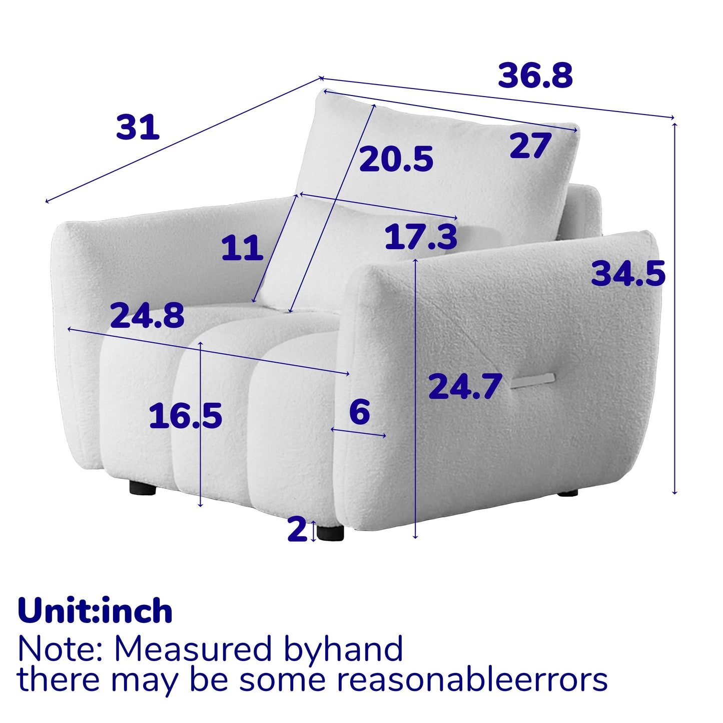 NEW Black W1193S00087 MH36.8'' Teddy Fabric Modern Lounge Sofa Chair