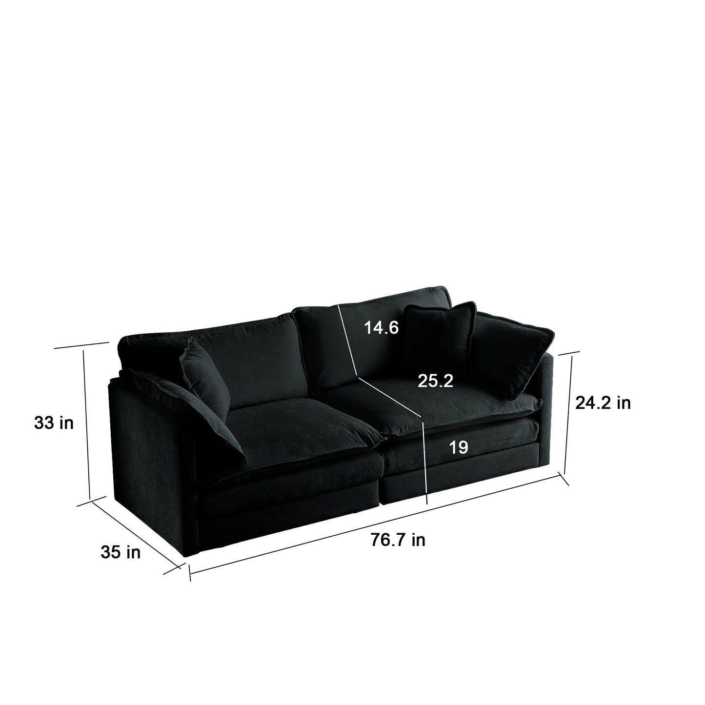 NEW 4 Piece Upholstered Sectional Sofa, 1 - Piece of 2 Seater Sofa and 2- Piece of Ottomans , 2 Seater Loveseat Lounge with Ottomans , Black Chenille