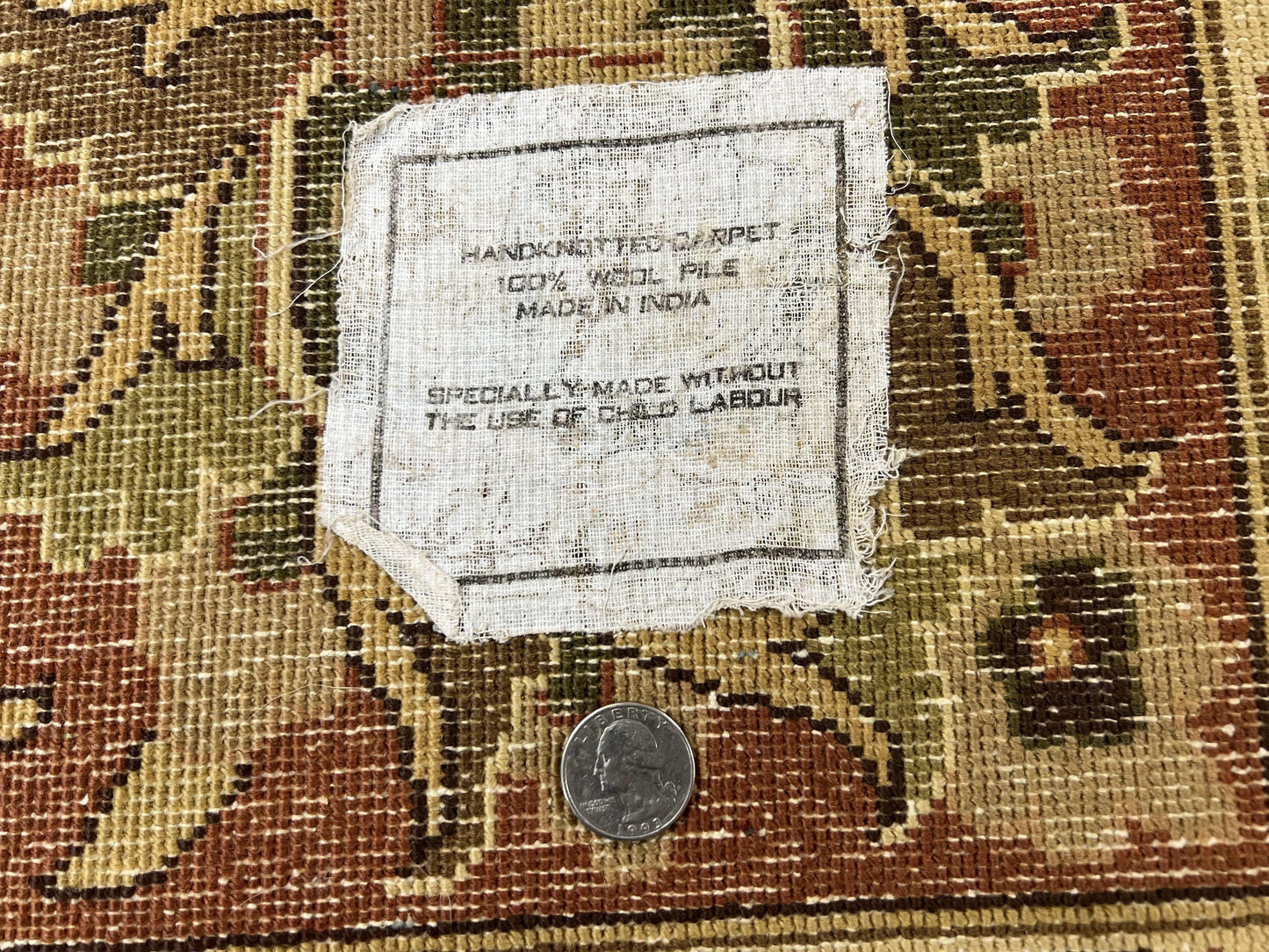 USED Large Indian Rug 10x14, Hand Knotted Indo Persian Gandehar Oriental Carpet, Vintage Wool Rug 10 x 14 ft Cream Red Floral Allover Traditional