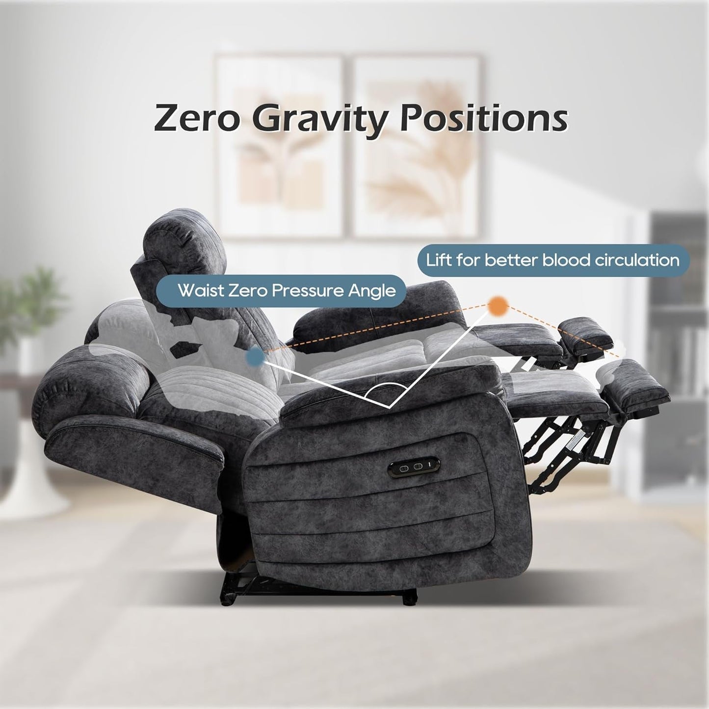 NEW Zero Gravity Power Reclining Sofa Grey With USB Ports
