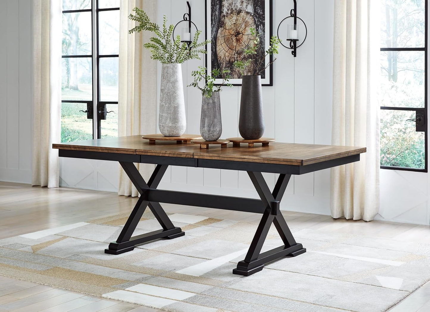 NEW Farmhouse Dining Extension Table Butterfly Leaf 6-8 Seater Black And Dark Brown