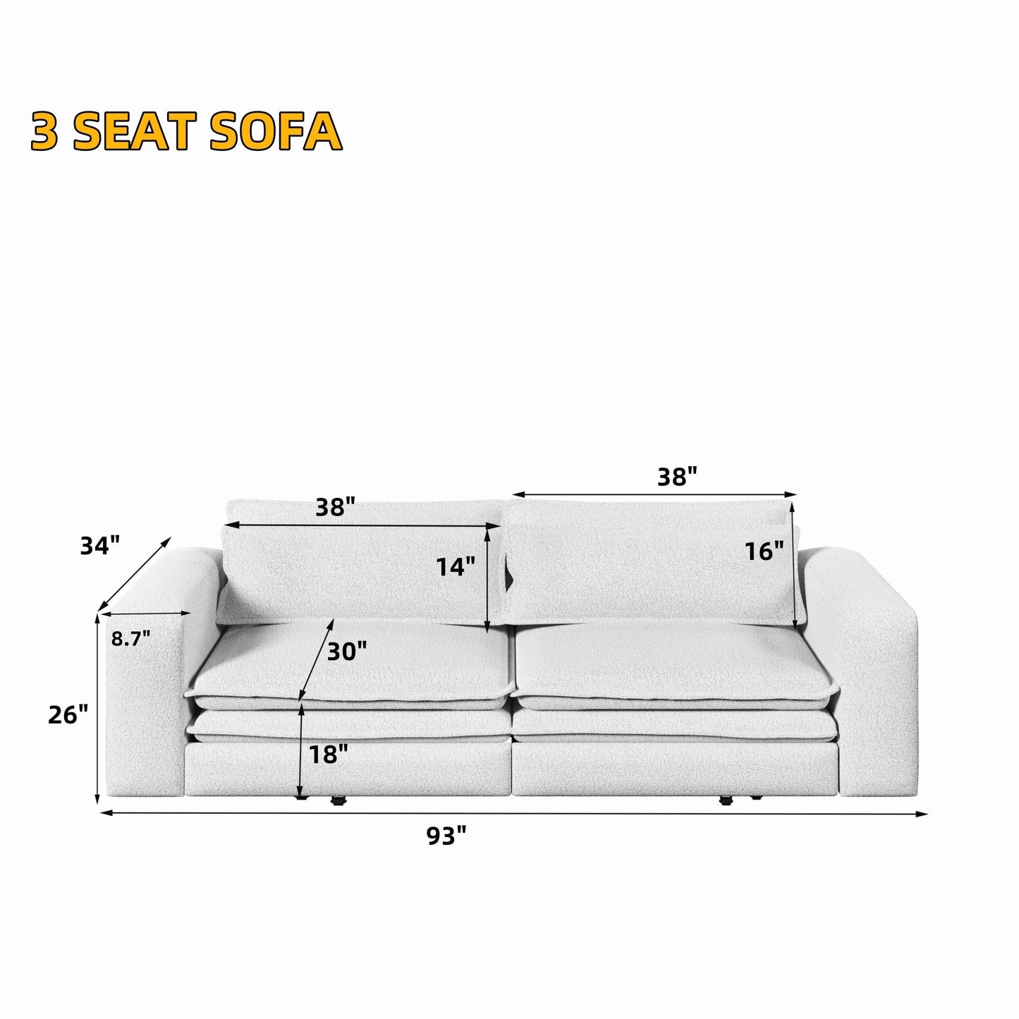 NEW 93' King Size Sleeper Sofa Bed, Pull Out Sofa Bed, 3 in 1 Convertible Sleeper Sofa, Chaise Lounge,3 Seat Teddy Couch with 2 Lumbar Pillows for Living Room, Apartment, Office, Studies,Blue