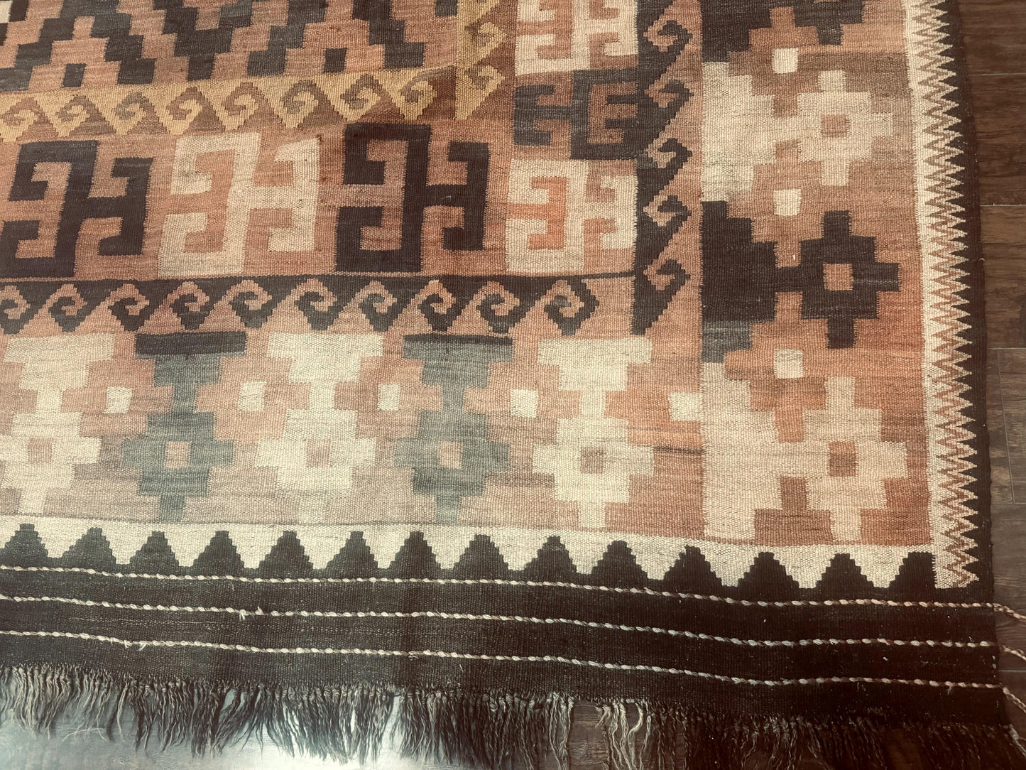 USED Antique Persian Tribal Kilim Rug 9x12, Zig Zag Pattern Kilim, Zarand Rug, Wool, Earth Tone Colors