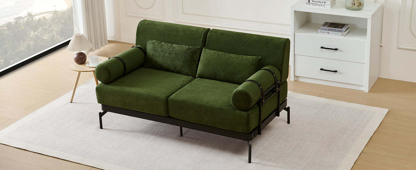 NEW Modern Green Chenille Foam 2 Seat Pillow Top Arms Metal Frame Loveseat