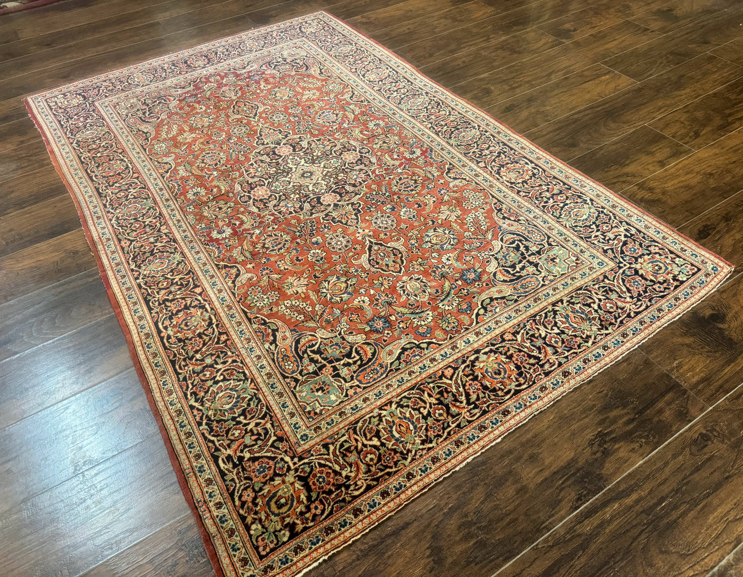 USED Persian Kashan Rug 4x7, Red, Floral Medallion, Vintage, Wool