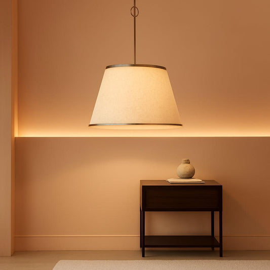 NEW 24 Inch Boho Fabric Drum Pendant Chandelier Antique Brass