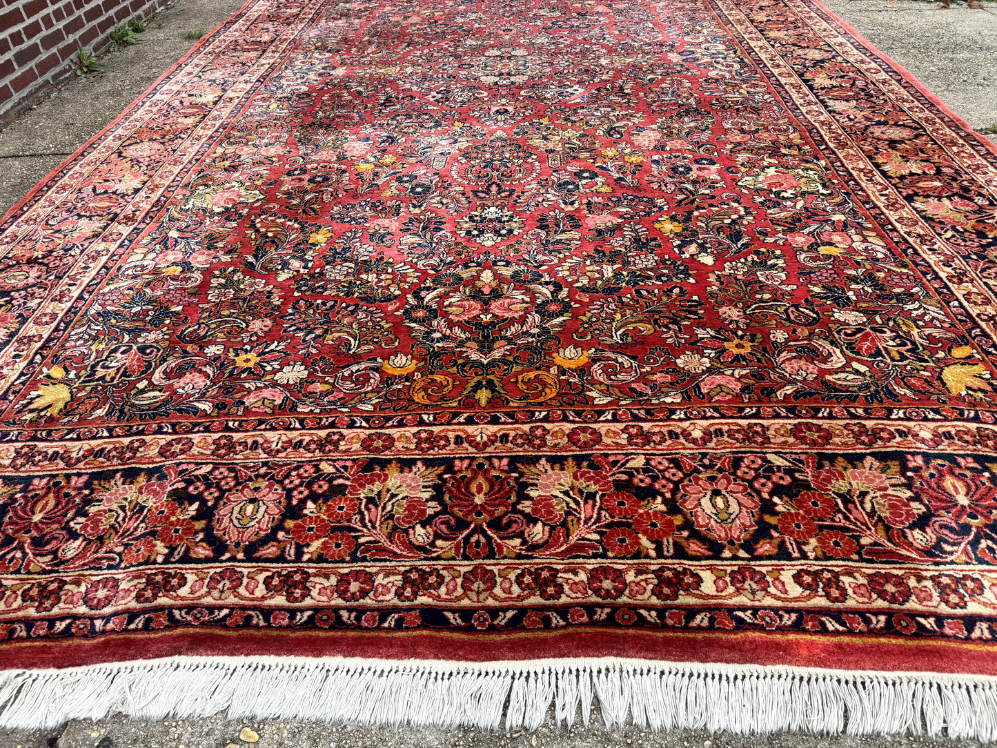 USED Large Antique Persian Sarouk Rug 11x18, Red, Floral Allover, Palace Size Wool Handmade Carpet
