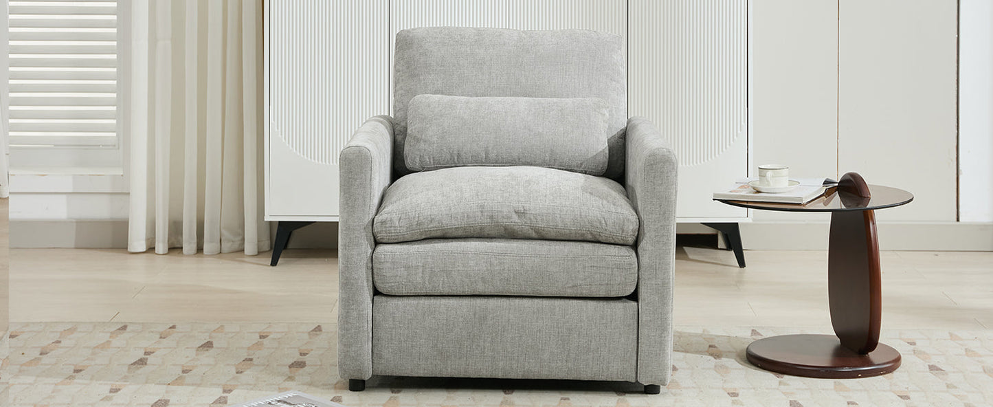NEW Light Grey Chenille Cozy Upholstered Oversized Comfy Cloud Double Cushion Single Armchair Sofa