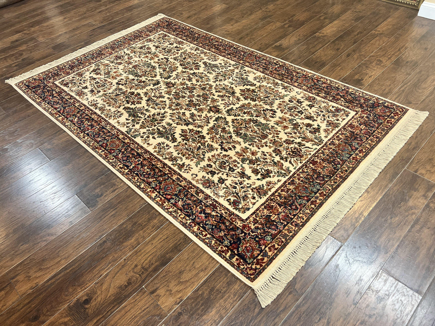 USED Karastan Rug 5.9 x 9, Ivory Sarouk #760, Wool Vintage Original Collection 700 Series