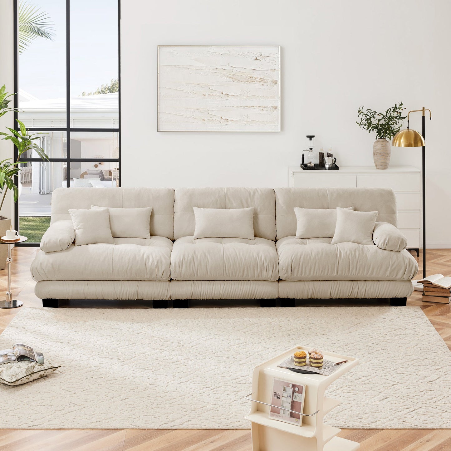 NEW 3-Seater Sectional Sofa Modular Deep Seat Sofa Couch , Chenille Sofa Soft Comfy Upholstered Furniture for Living Room, Apartment, Studio, Office,Chenille Light coffee