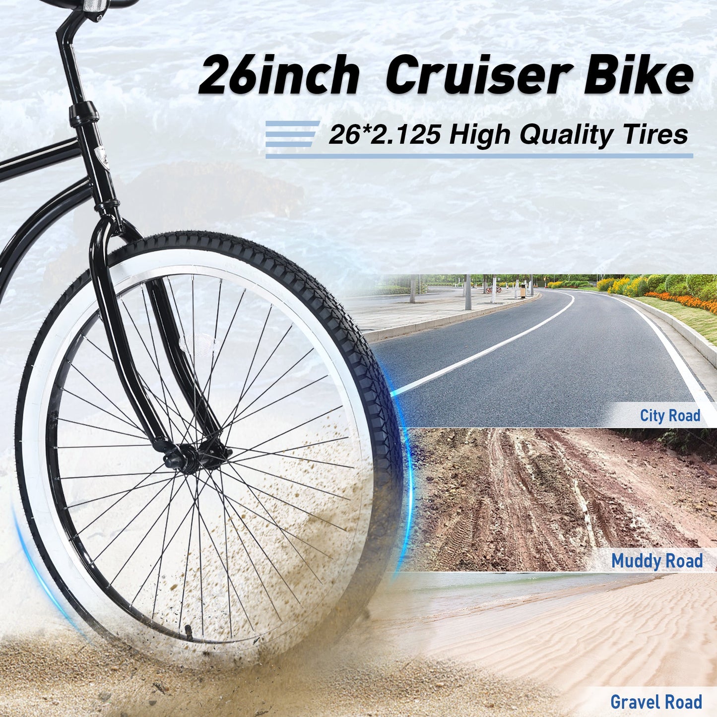 NEW Single Speed Bicycles 26'Inch,Steel Frame, Wide Wheels for Stability, Rear Coaster Brakes,Multiple Colors Men's Beach Cruiser Bike