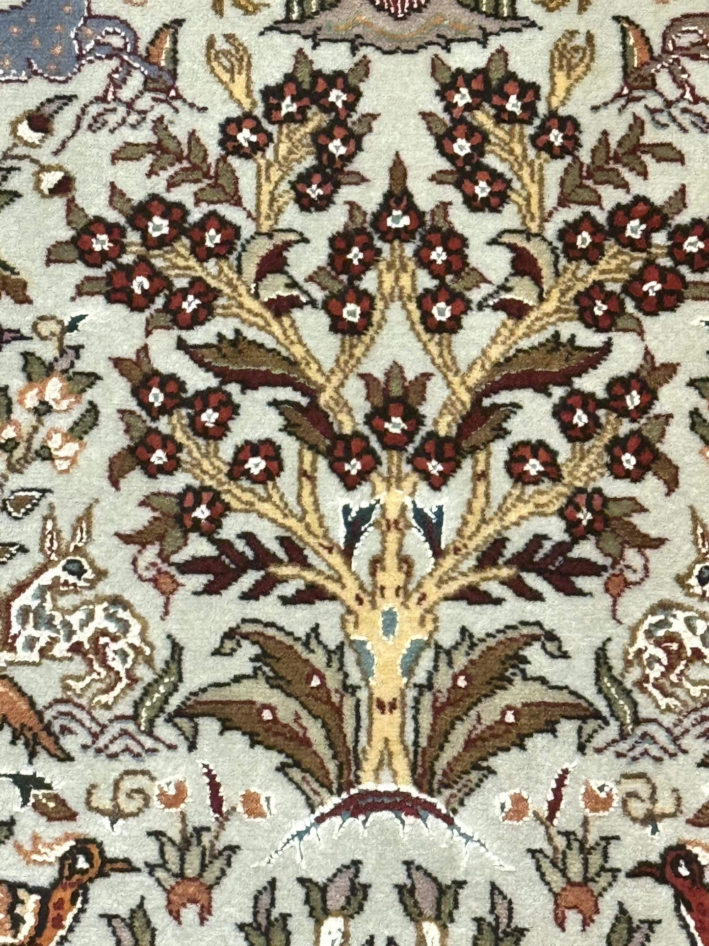 USED Wonderful Persian Tabriz Rug 3x5, Tree of Life, Animal Pictorials, Birds, Wool & Silk Highlights, Fine 330 KPSI