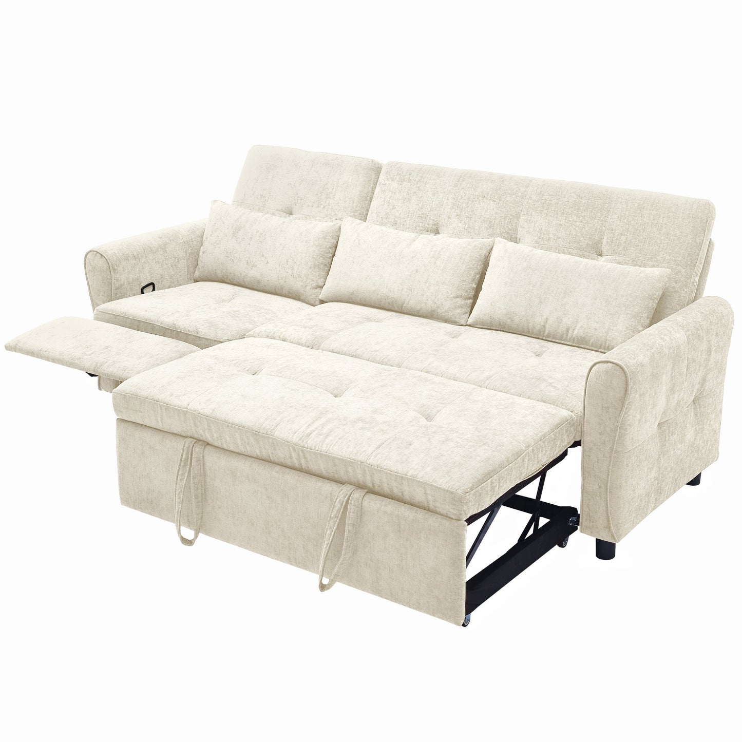 NEW Beige 82' Chenille Upholstered Two-in-One  Three-Seat Sofa with Pull-out Bed