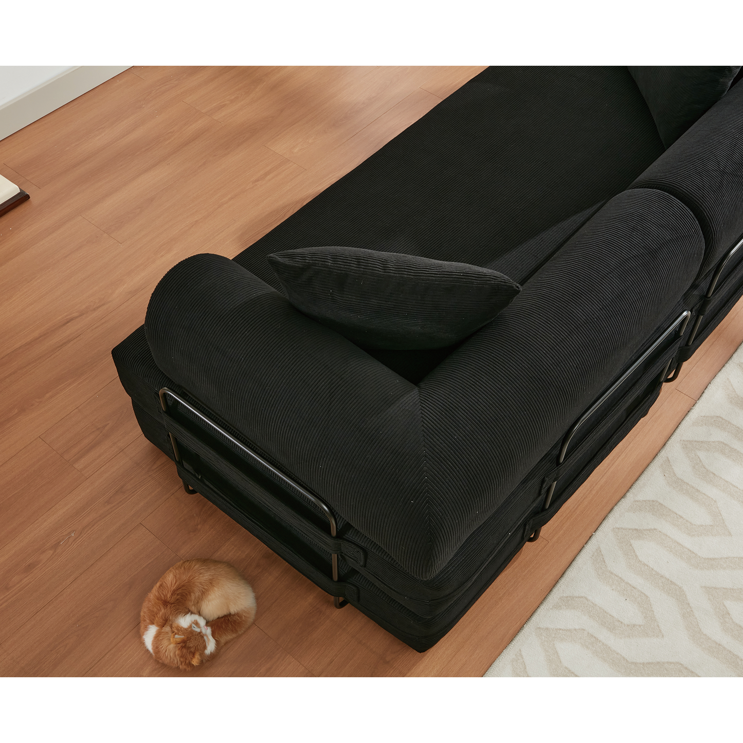 NEW  78.5' Folding Convertible Out Sleeper Sofa Bed,4-in-1 DIY Combination Convertible Sofa,3 seat, Folding  Sofa, King Size , Bedroom,Apartment,Corduroy,Black