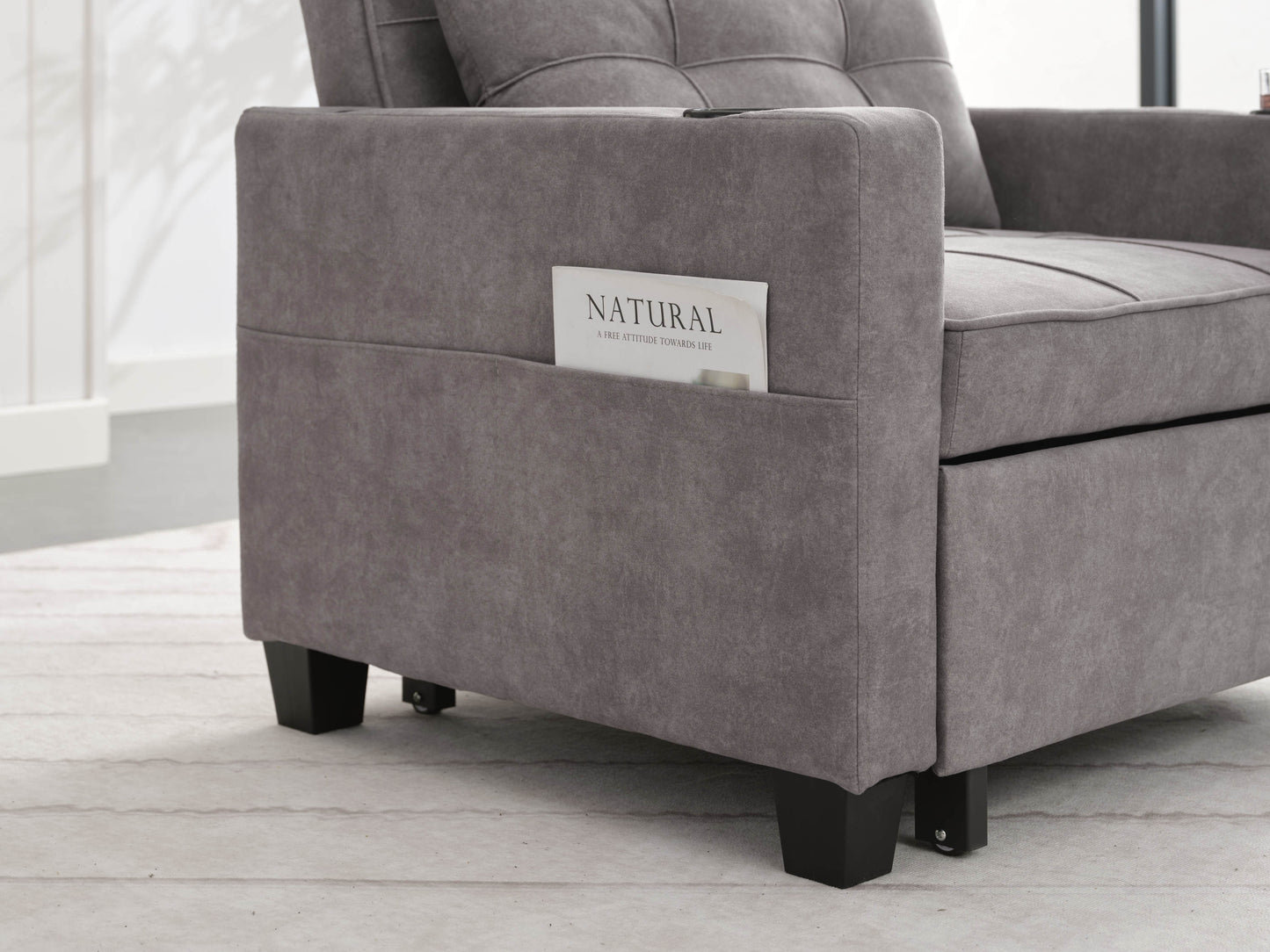 NEW Futon Chair Bed Convertible Chair 3-in-1 Pull Out Sleeper Chair Beds with USB Ports,Wear-resistant and Anti-scratch,  Armchair Bed Sleeper for Living Room (Light Grey Scratch Cloth)