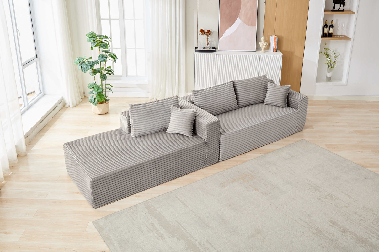 NEW Grey Compression Sectional Couch Boneless L Shape Sofa