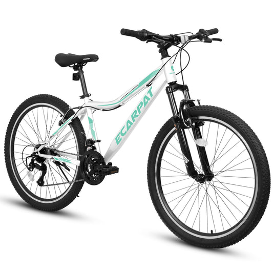 NEW A26208 Ecarpat 26  Inch Mountain Bike, 21-Speed V-Brake, Front Suspension,  Carbon Steel Frame Mountain Bike For  Teenagers Girls Women Bicycles