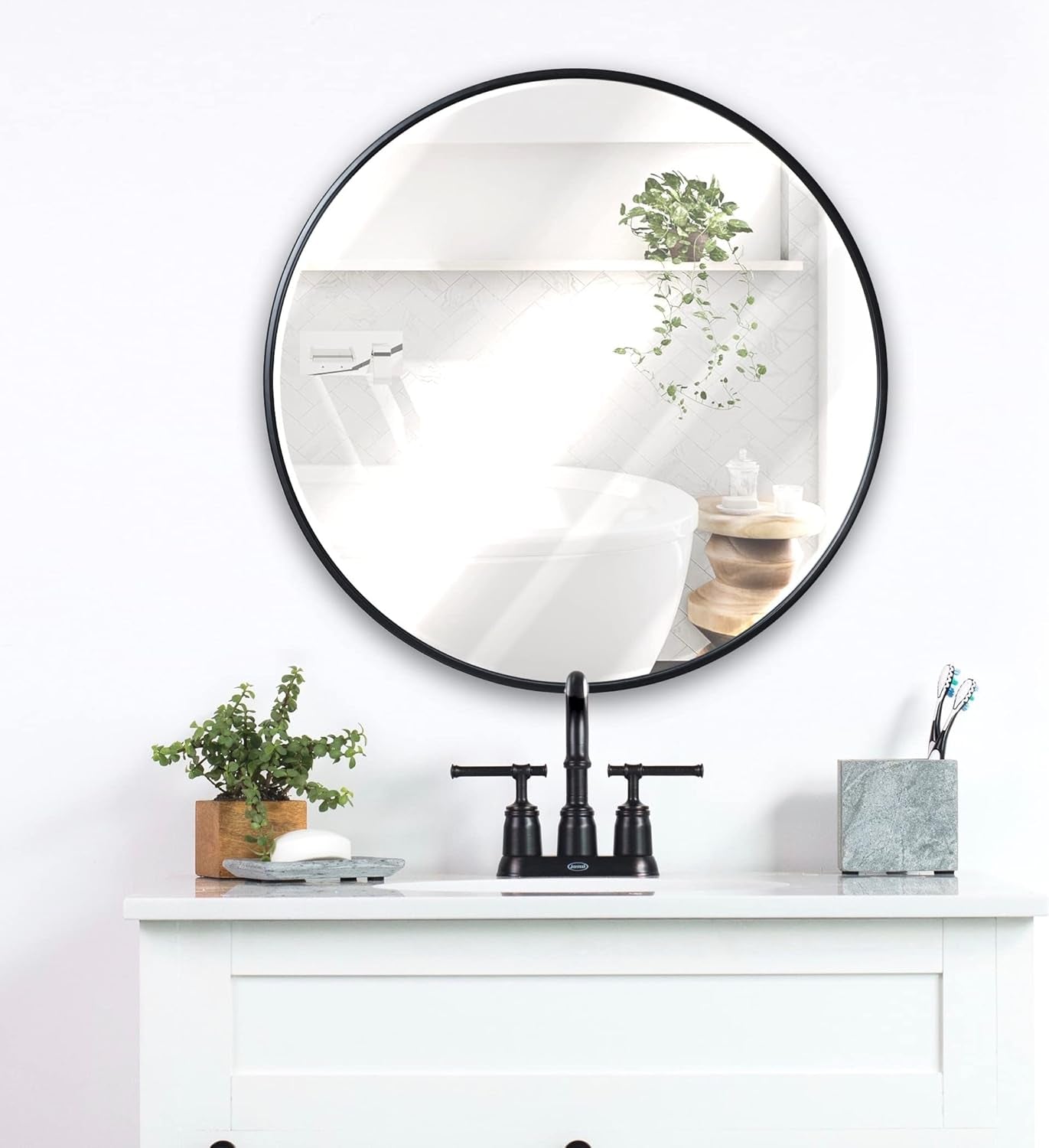 NEW Black 24 Inch Round Wall Mirror Modern Minimalist Decor