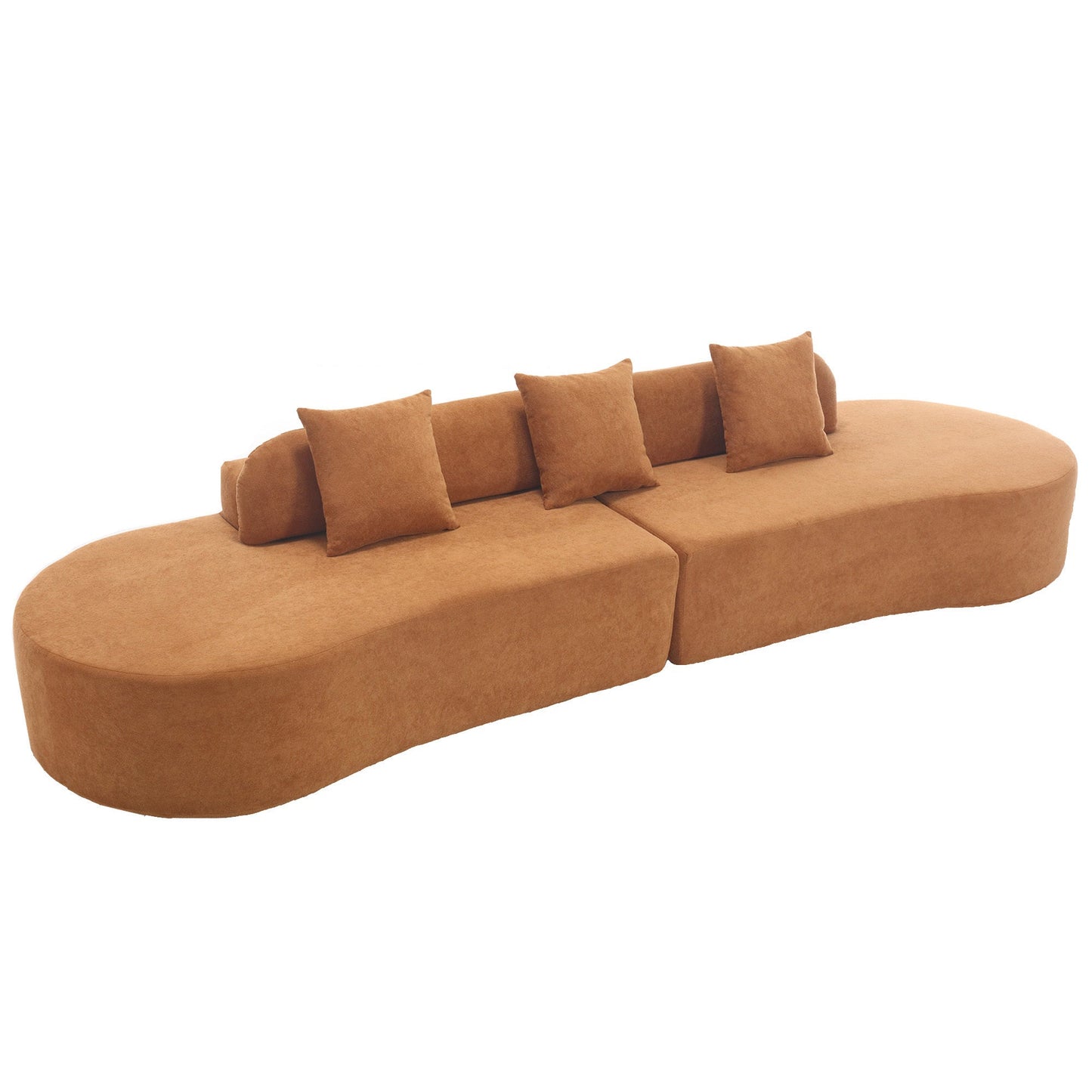 NEW  Modern curved combination sofa, terrycloth fabric sofa, minimalist sofa in living room, apartment, no assembly required, three pillows,Browm