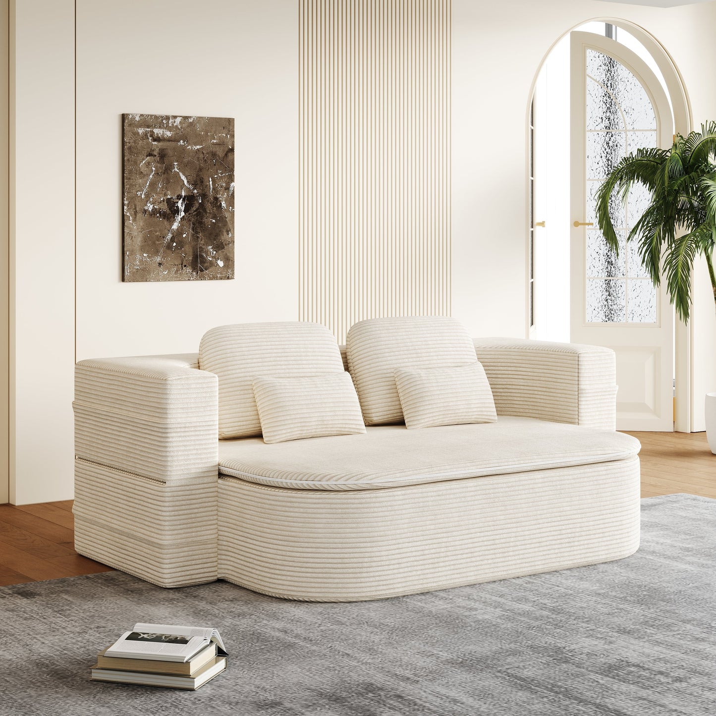 NEW 75''2-in-1 Foldable Sofa,Convertible Sleeper Foam Sofa Bed with Multi Functional Blanket, Corduroy Floor folding sofa bed,  Floor Sofa Lounge Sofa for Living Room Bedroom Lounge Studio