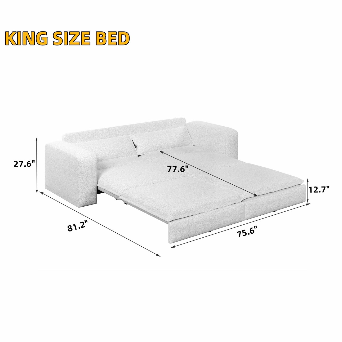 NEW 93' King Size Sleeper Sofa Bed, Pull Out Sofa Bed, 3 in 1 Convertible Sleeper Sofa, Chaise Lounge,3 Seat Teddy Couch with 2 Lumbar Pillows for Living Room, Apartment, Office, Studies,Blue
