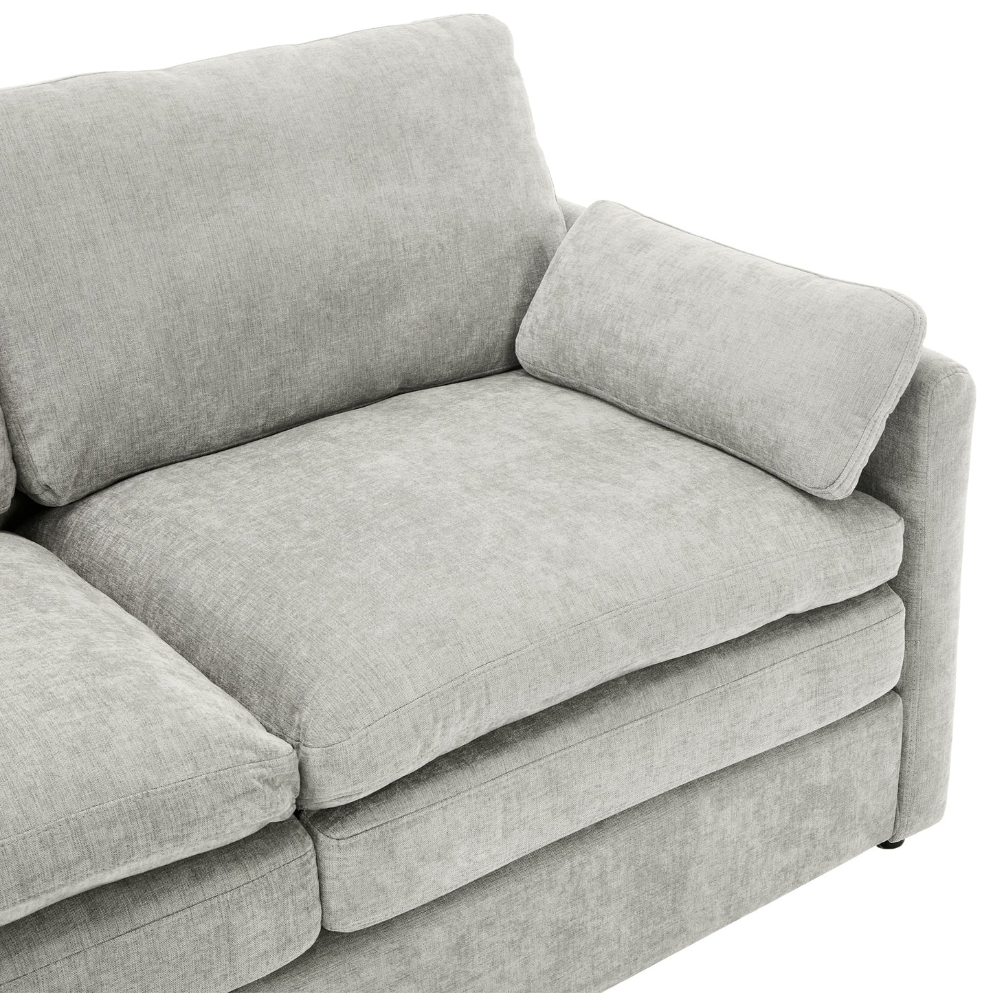 NEW Light Grey Chenille Cozy Upholstered Oversized Comfy Cloud Double Cushion Single Armchair Sofa