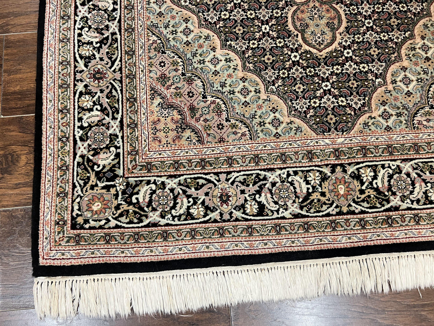 USED Sino Persian Rug 4x6, Fine Hand Knotted Carpet, Black, Wool, Vintage Rug 4 x 6, Herati Mahi, 300 KPSI