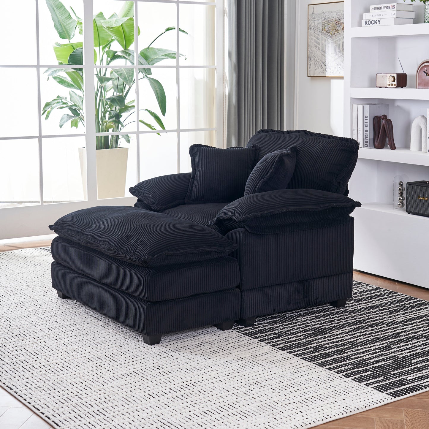 NEW 56.3 Inch Corduroy single sofa With  2 toss pillows and a ottoman ,Comfy Sofa- Deep Seat Couch for Living Room