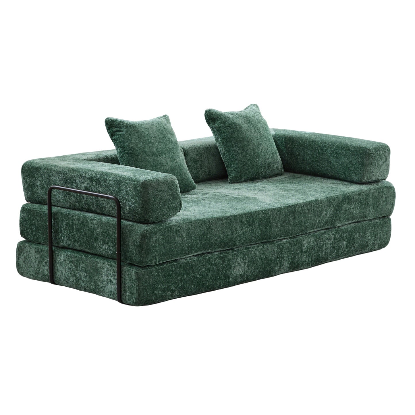 NEW Dark Green Chenille Fabric Floor Compression Convertible Sofa Bed