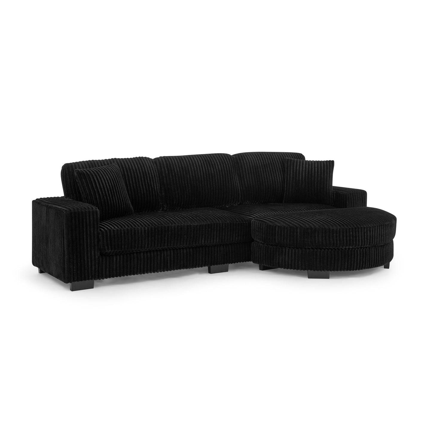 NEW Black Corduroy Tufted Upholstered Sleeper Sectional Sofa, L-Shaped Modular Convertible Sofa with Arc-Shaped Footstool