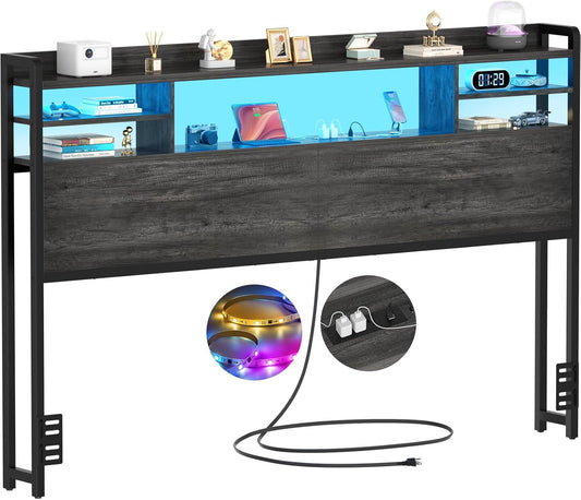 NEW Modern Queen Size Headboard with Storage and USB Ports