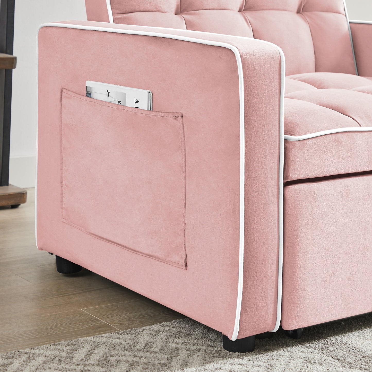 NEW Modern Pink Velvet Three-in-One Sofa Bed Chair with Adjustable Backrest