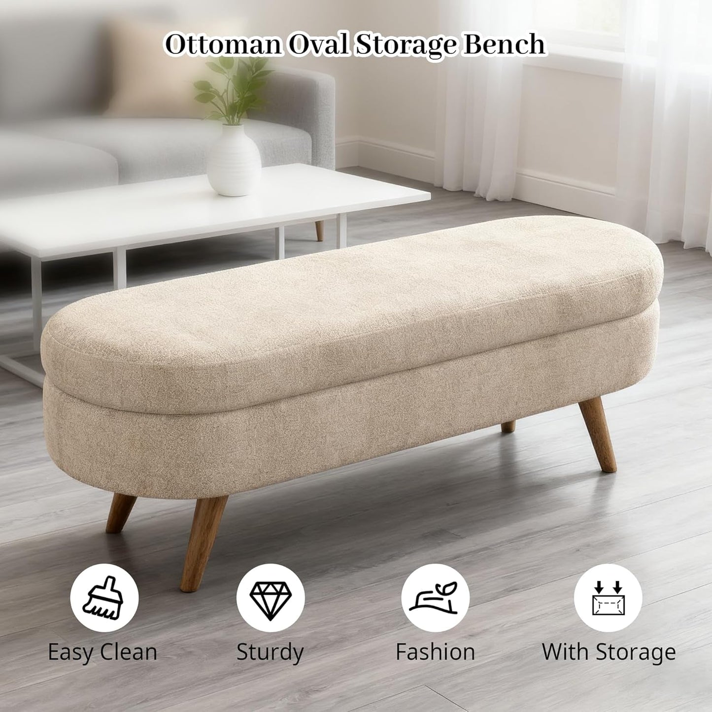 NEW 43-Inch Upholstered Storage Ottoman Bench With Hinge