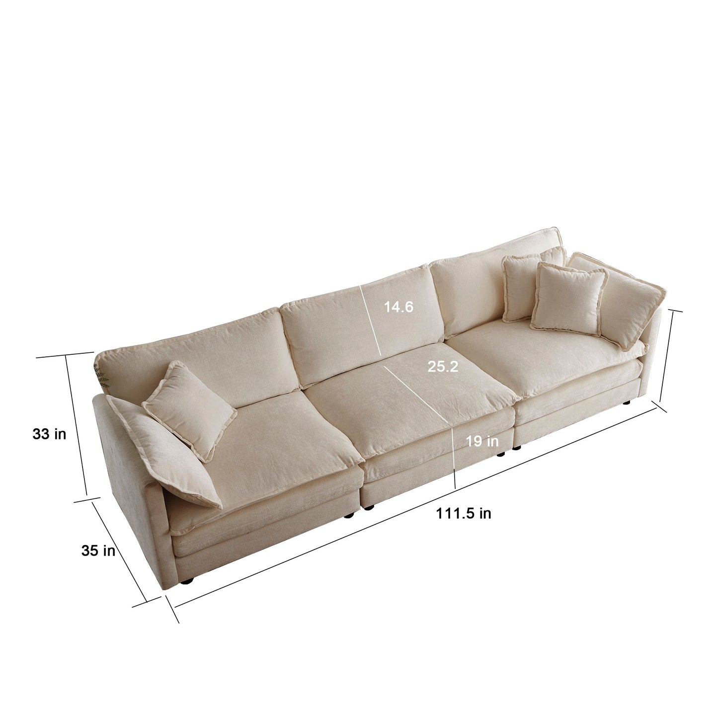 NEW Beige Chenille Free Combination Comfy Upholstered Modular Oversized L Shaped Sectional Sofa With Reversible Ottoman