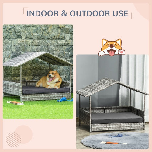 NEW Indoor Outdoor The Rattan Small Medium-sized Dog House Outdoor Wicker With Canopy