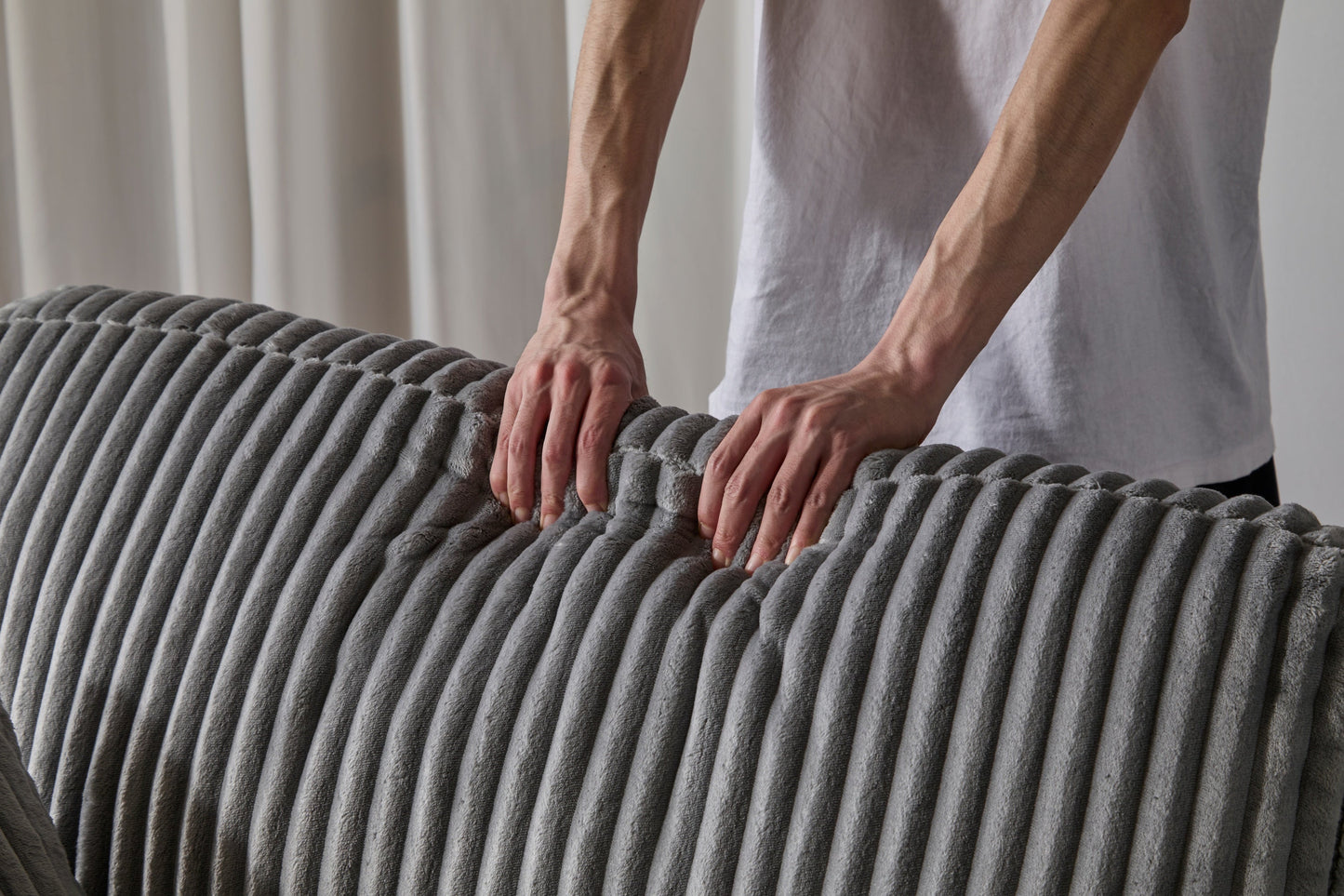 NEW Indoor Grey Corduroy Oversized Upholstered Double Chaise Lounge Chair Oversized Upholstered Sleeper Cloud Couch Deep Seat Luxury Sectional Sofa Bed Chaise Lounge