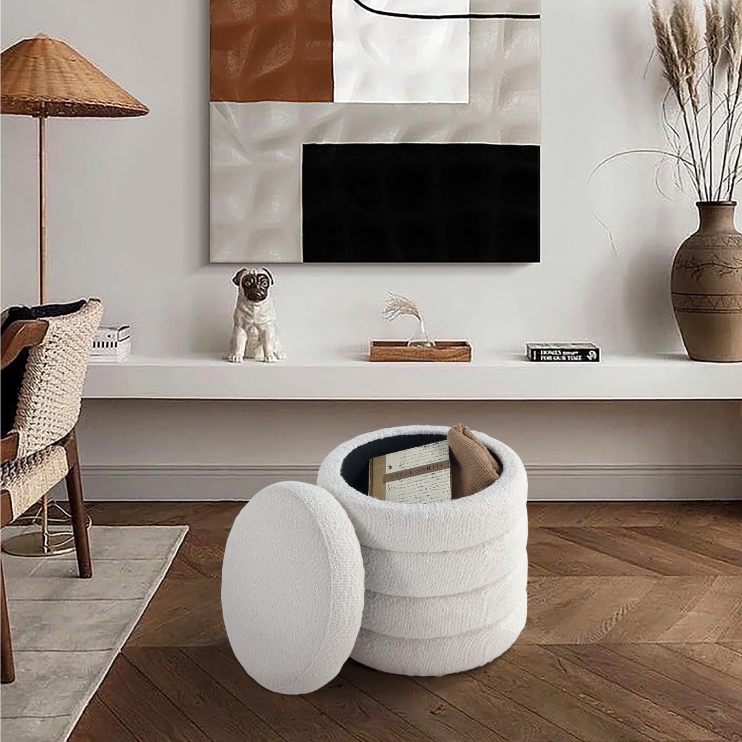 NEW Round Ottoman With Hidden Storage And Cushioned Top