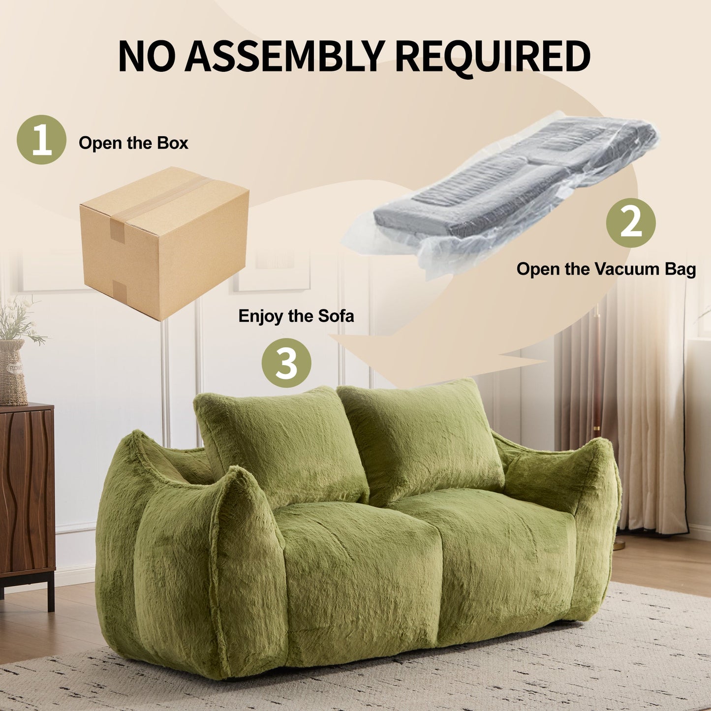 NEW Adult Green Giant Bean Bag Sofa Couch for Adults, Ultra Soft Fluffy Loveseat Bean Bag Sofa Oversized Lounge Cozy Reading Chair with Pillows