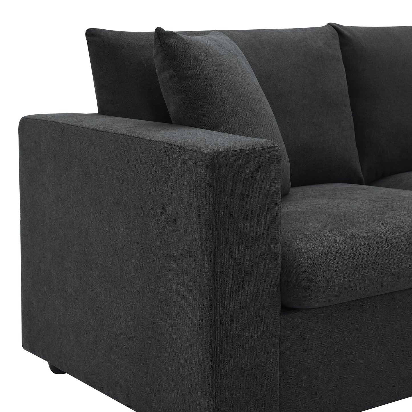 NEW L-shaped 4-Seat Polyester Black Fabric Modern Sectional Sofa