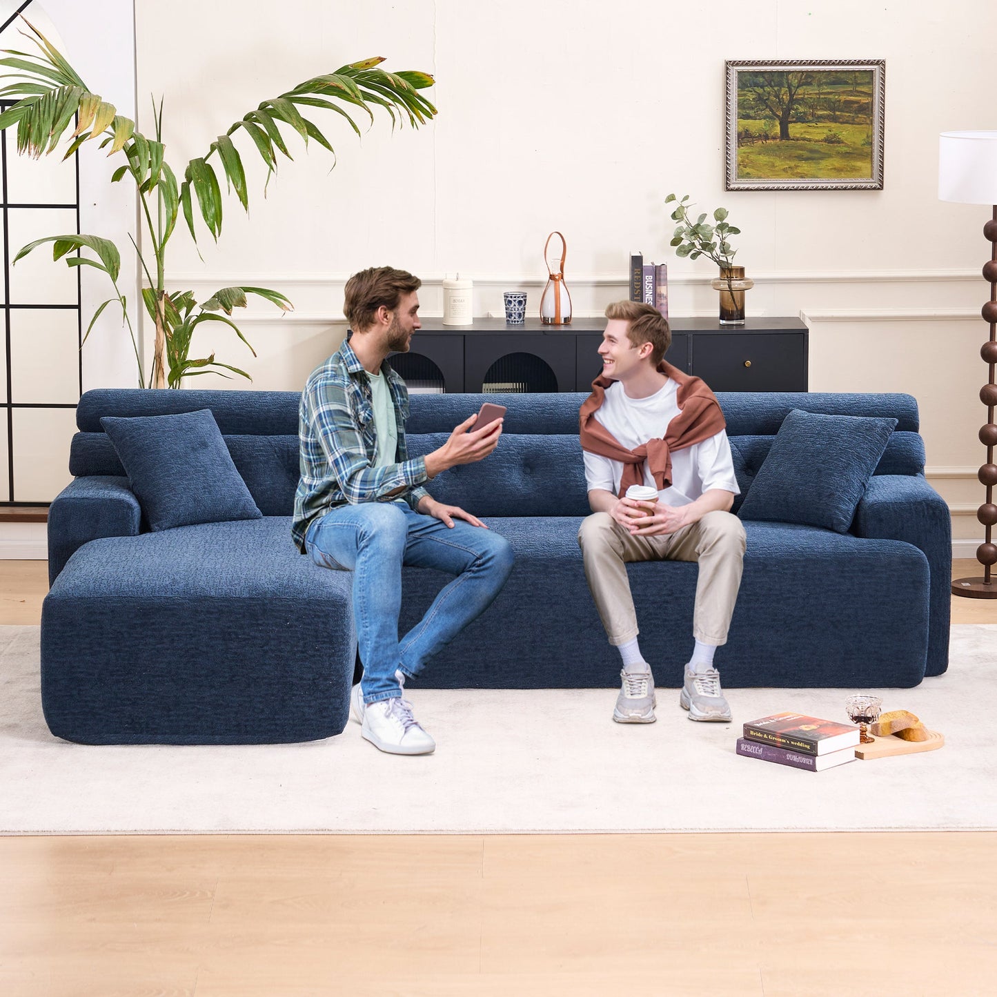 NEW 105'' Blue Cloud Sectional Couch with L-Shape Chaise Modern Modular Deep Seat Boneless Sofa