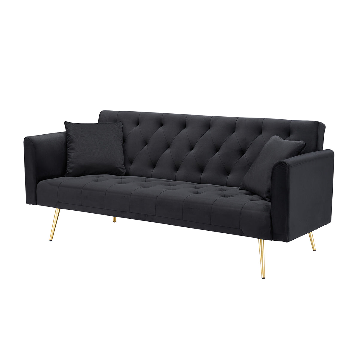 NEW 71-inch American Retro Style Black Velvet Foldable Double Sofa