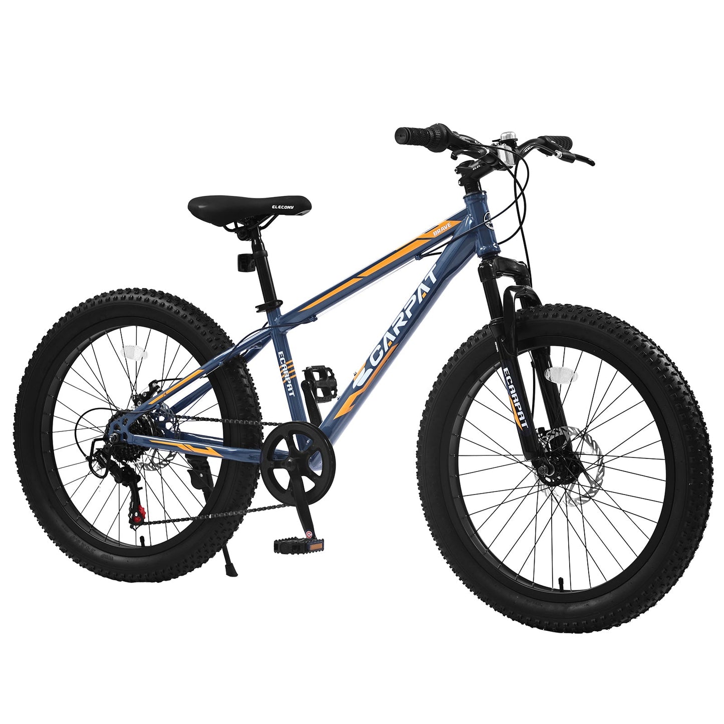 NEW  S24109 Elecony 24 Inch Fat Tire Bike Adult/Youth Full Shimano 7 Speeds Mountain Bike, Dual Disc Brake, High-Carbon Steel Frame, Front Suspension, Mountain Trail Bike, Urban Commuter City Bicycle