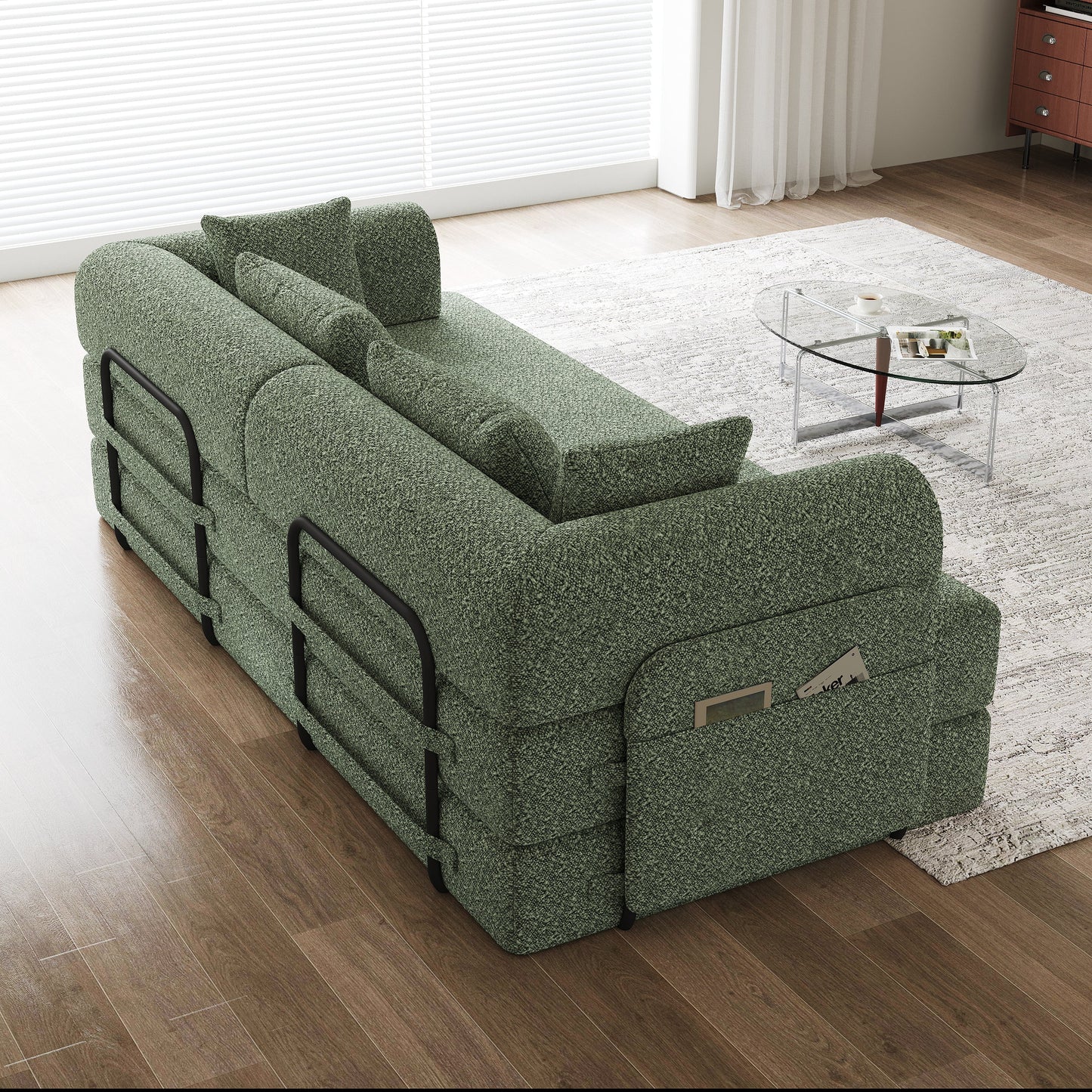 NEW 78.7-Inch Convertible Sleeper Couch Sofa Bed with Cylindrical Pillow Folding Mattress with Side Pocket